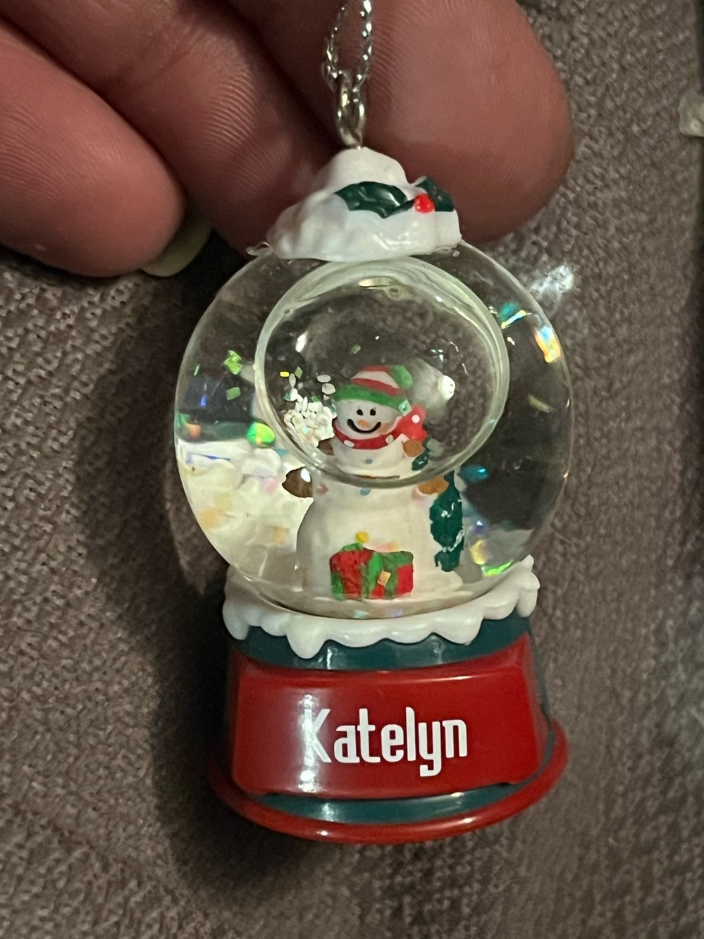 Personalized Red Snow Globe Ornament - Katelyn
